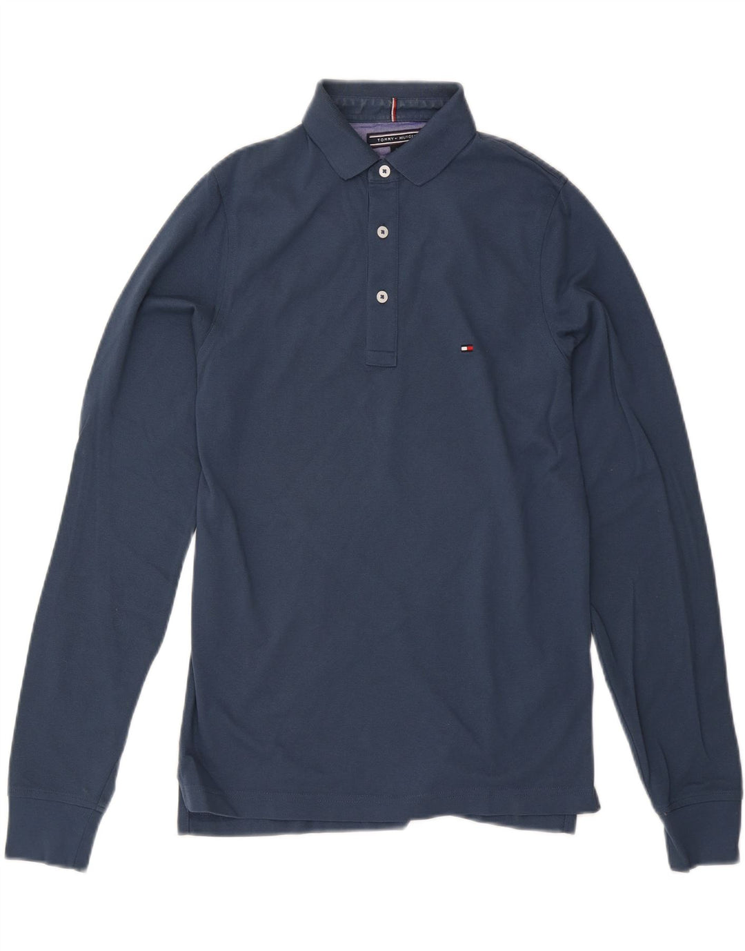 TOMMY HILFIGER Polo Slim Fit à Manches Longues pour Homme Petit Bleu Marine Coton
