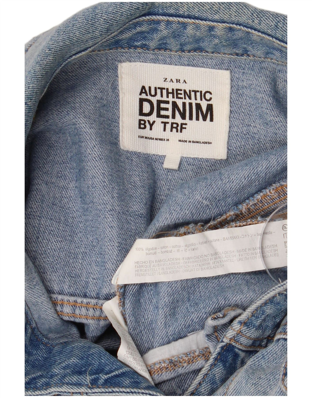 ZARA Veste en jean courte pour femme UK 14 Grand coton bleu