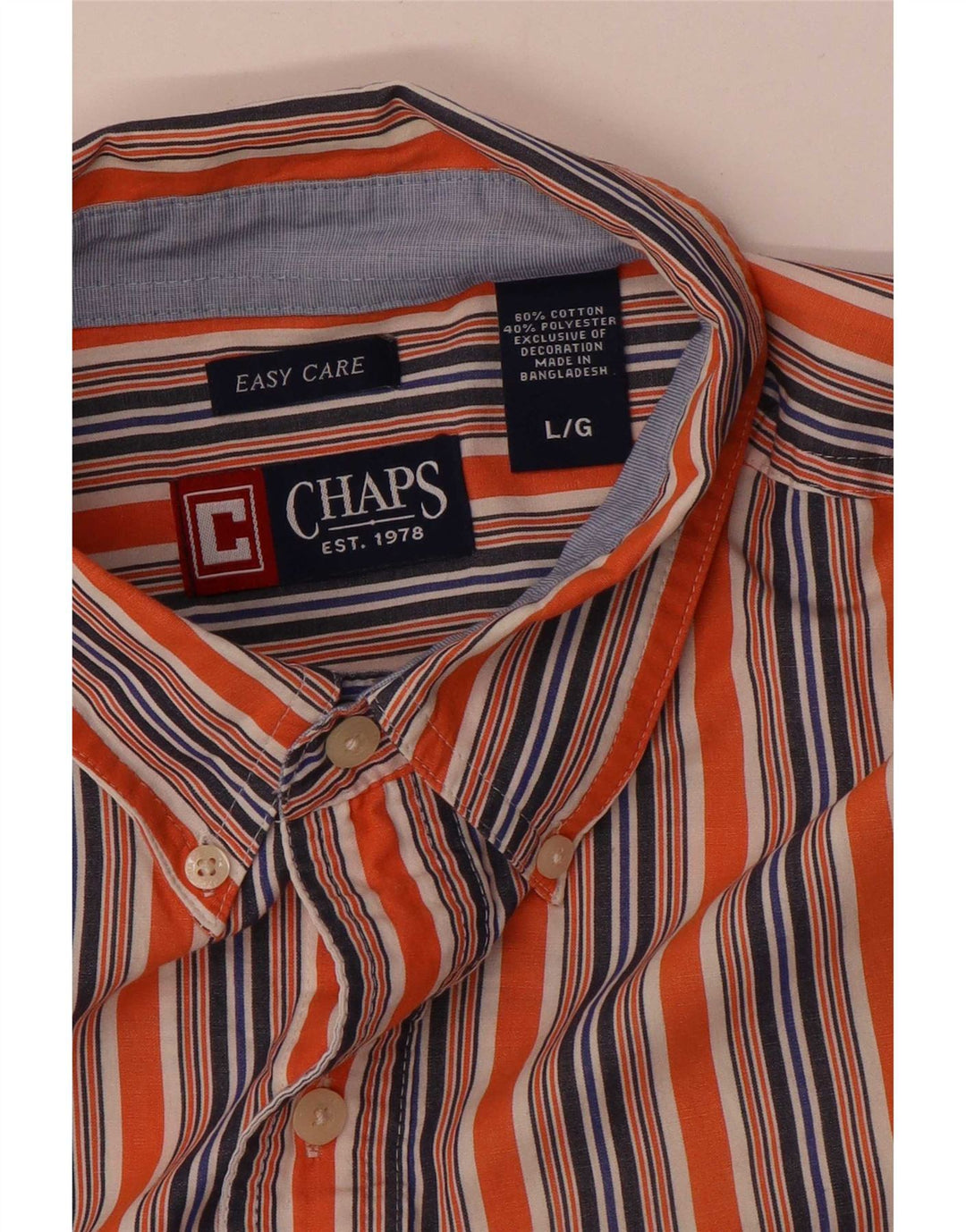 Chaps Chemise Easy Fit Homme Large Orange Rayé Coton