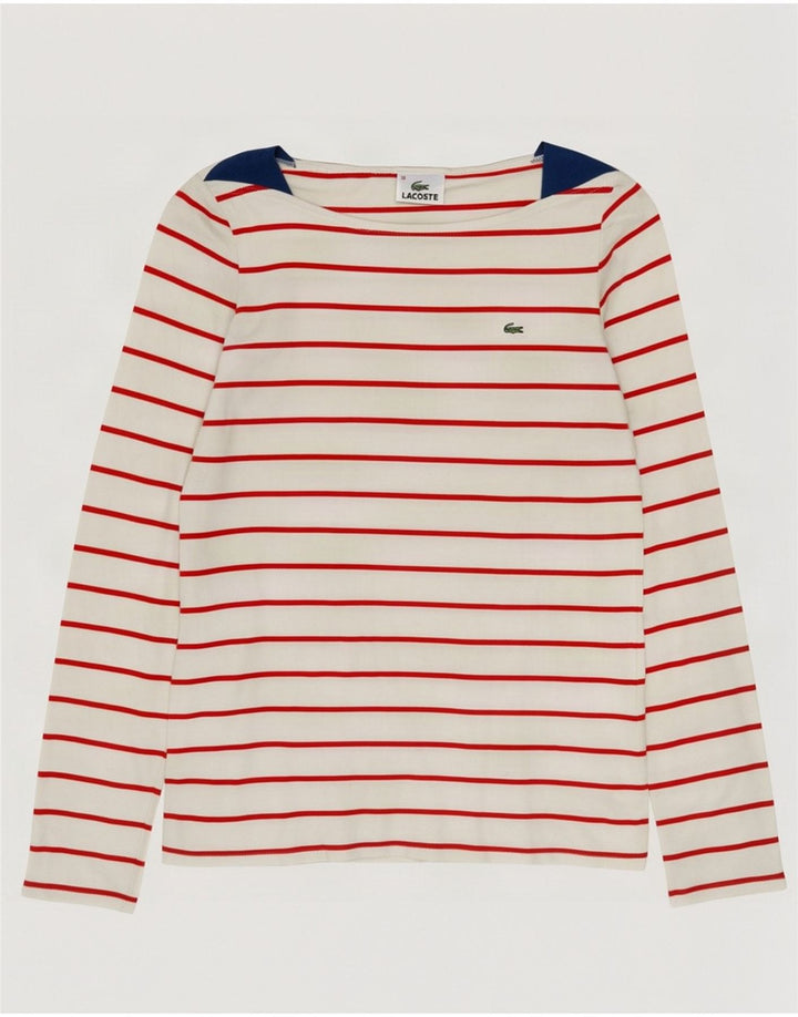 Lacoste Femme Top Manches Longues Taille 38 Moyen Off White Rayé Coton