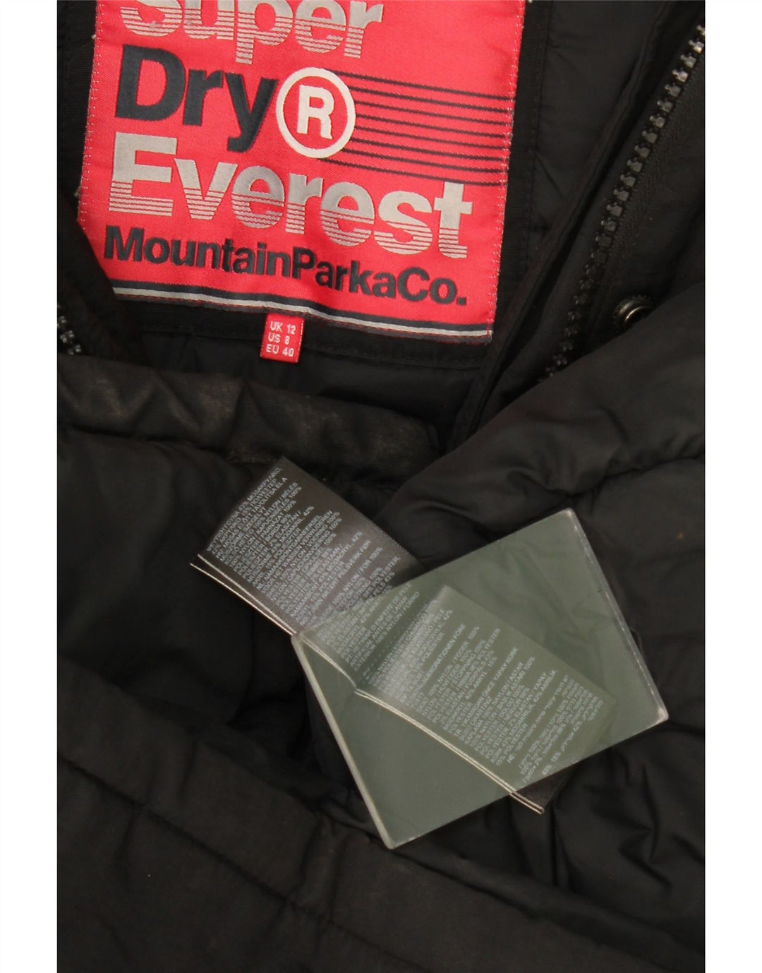 Superdry Parka à capuche pour femme UK 12 Medium Noir Nylon