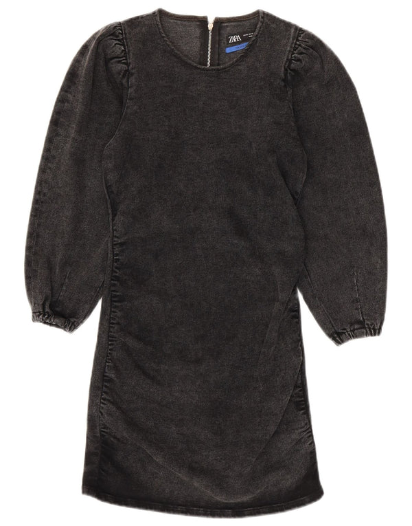 Zara Womens 3/4 Sleeve Denim Dress UK 4 XS Gris Coton Années 80
