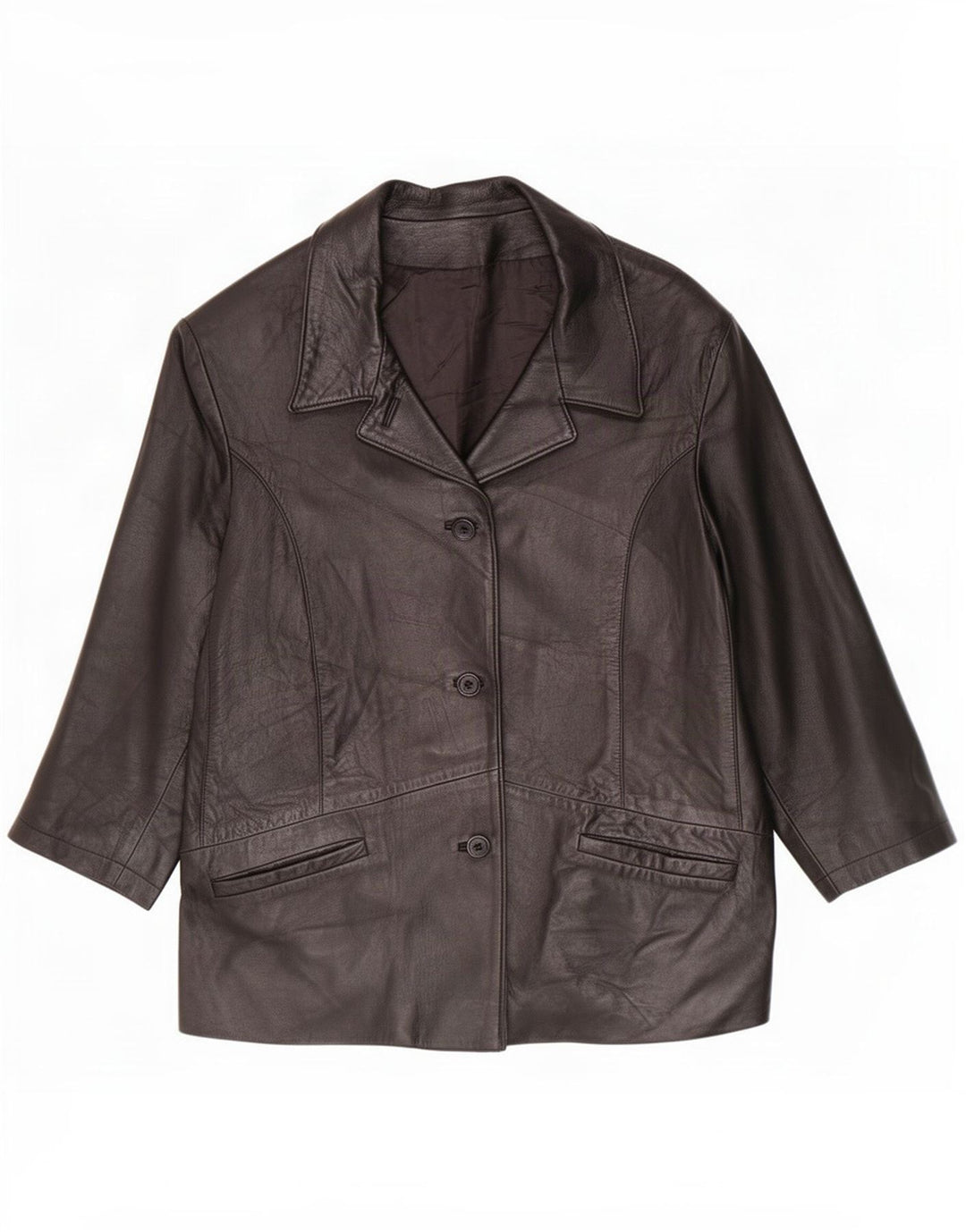 Veste en cuir à manches 3/4 femme vintage IT 50 XL Noir