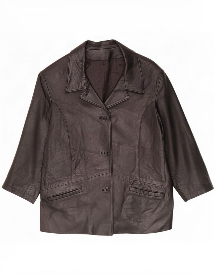 Veste en cuir à manches 3/4 femme vintage IT 50 XL Noir