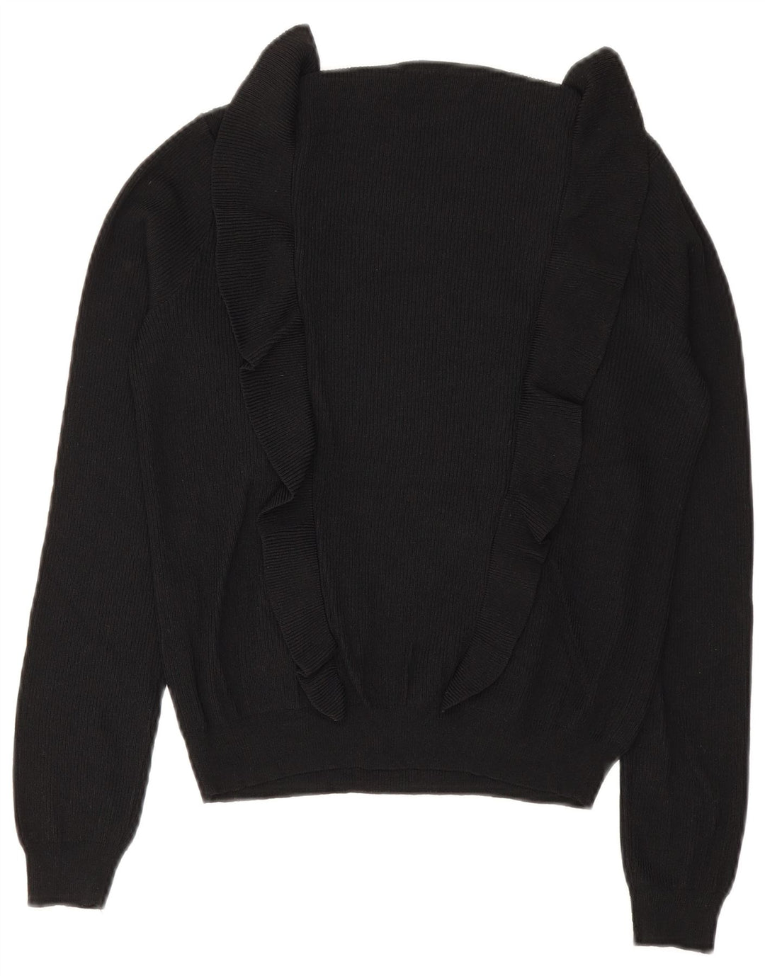 Zara Pull à col rond à volants sur le devant pour femme UK 12 Noir moyen