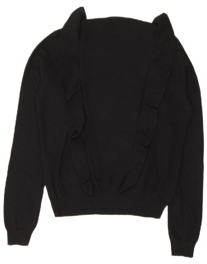 Zara Pull à col rond à volants sur le devant pour femme UK 12 Noir moyen