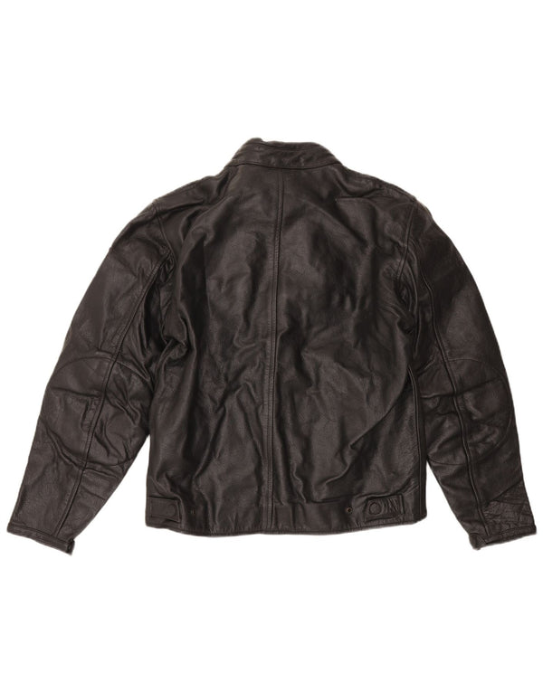 veste de course en cuir femme vintage UK 16 Grand Noir