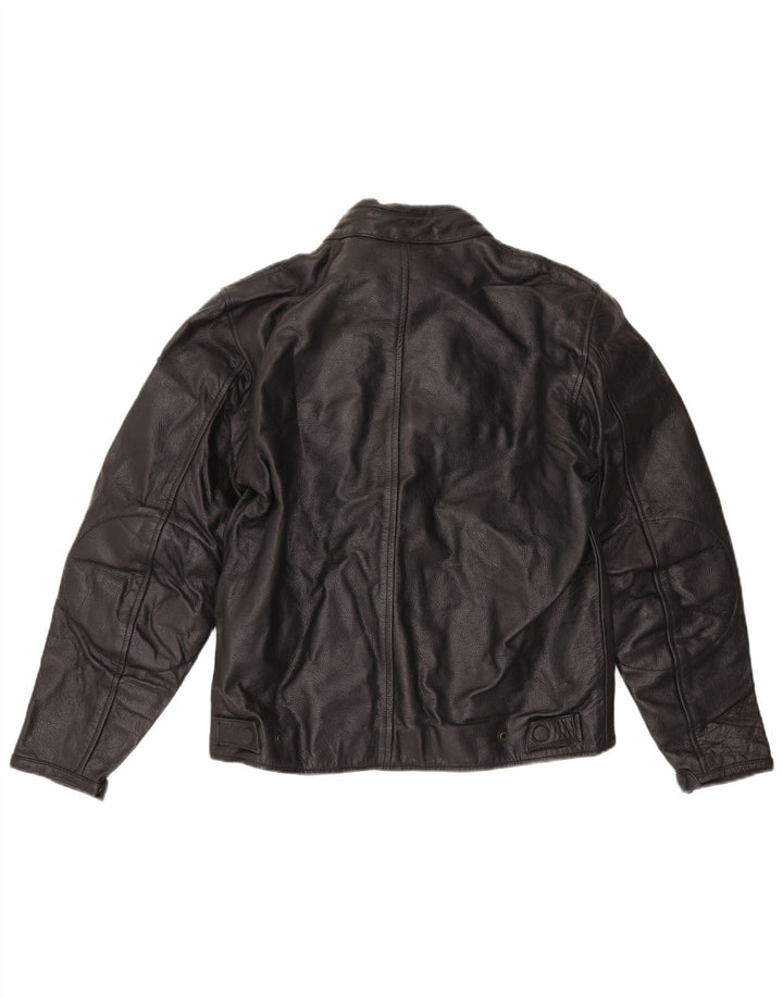 veste de course en cuir femme vintage UK 16 Grand Noir