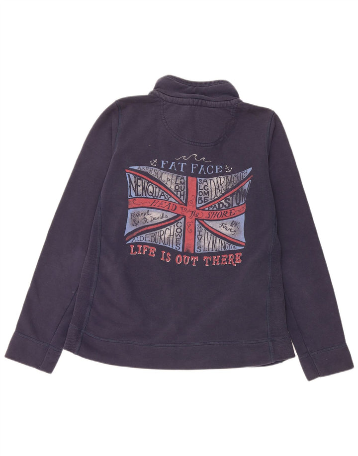 Fat Face Sweat-shirt graphique à col boutonné pour femme UK 14 Large Bleu marine