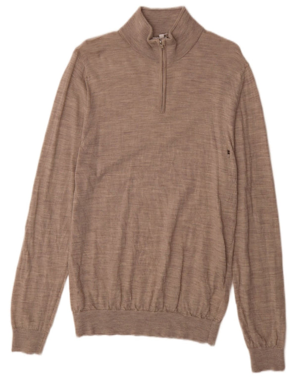 Reiss Pull à col zippé pour homme en laine mouchetée gris moyen