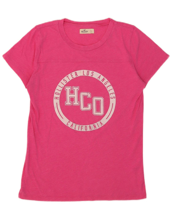 Hollister T-shirt graphique pour femme UK 14 Large Rose Coton
