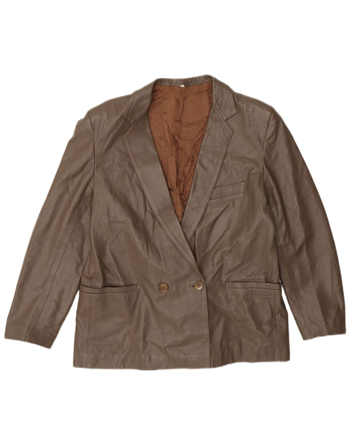 Veste Blazer En Cuir Double Boutonnage Femme Vintage IT 50 XL Marron