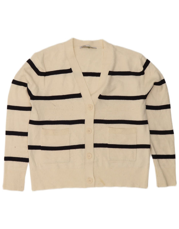 Zara Cardigan surdimensionné pour femme UK 6 XS en viscose rayée blanc cassé
