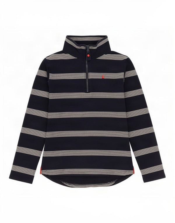 Joules Sweat-shirt à col zippé pour femme UK 12 Bleu marine moyen rayé