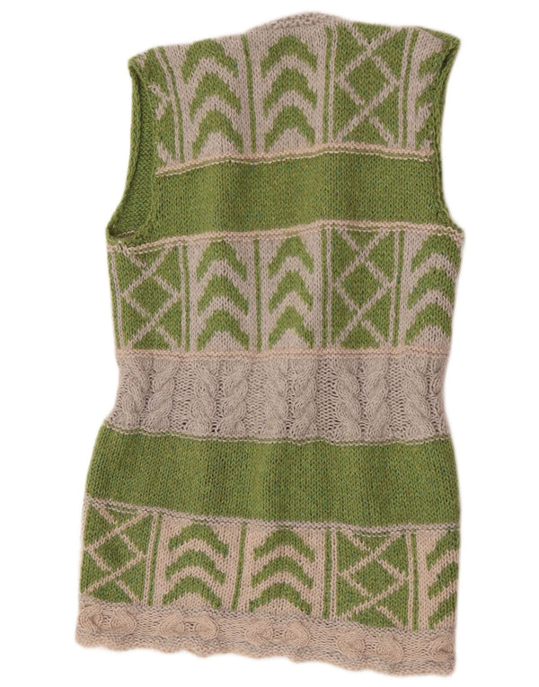 vintage Femme Longline Cardigan Pull UK 12 Medium Green Colourblock