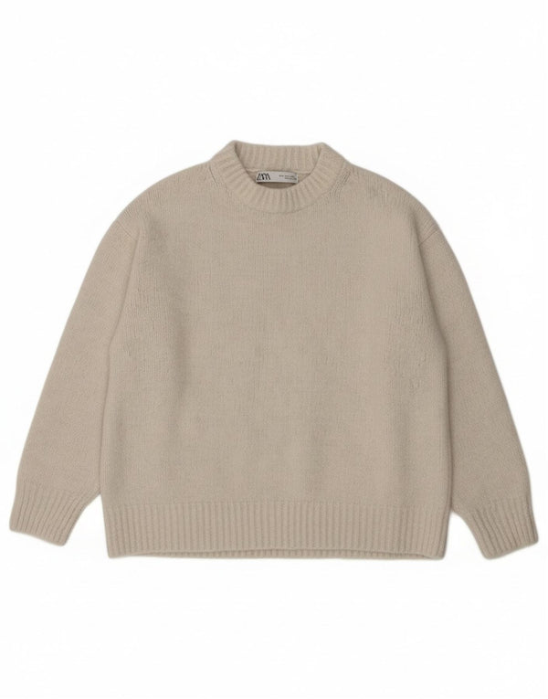 Zara Pull surdimensionné à manches 3/4 et col rond pour femme UK 10 Small Blanc
