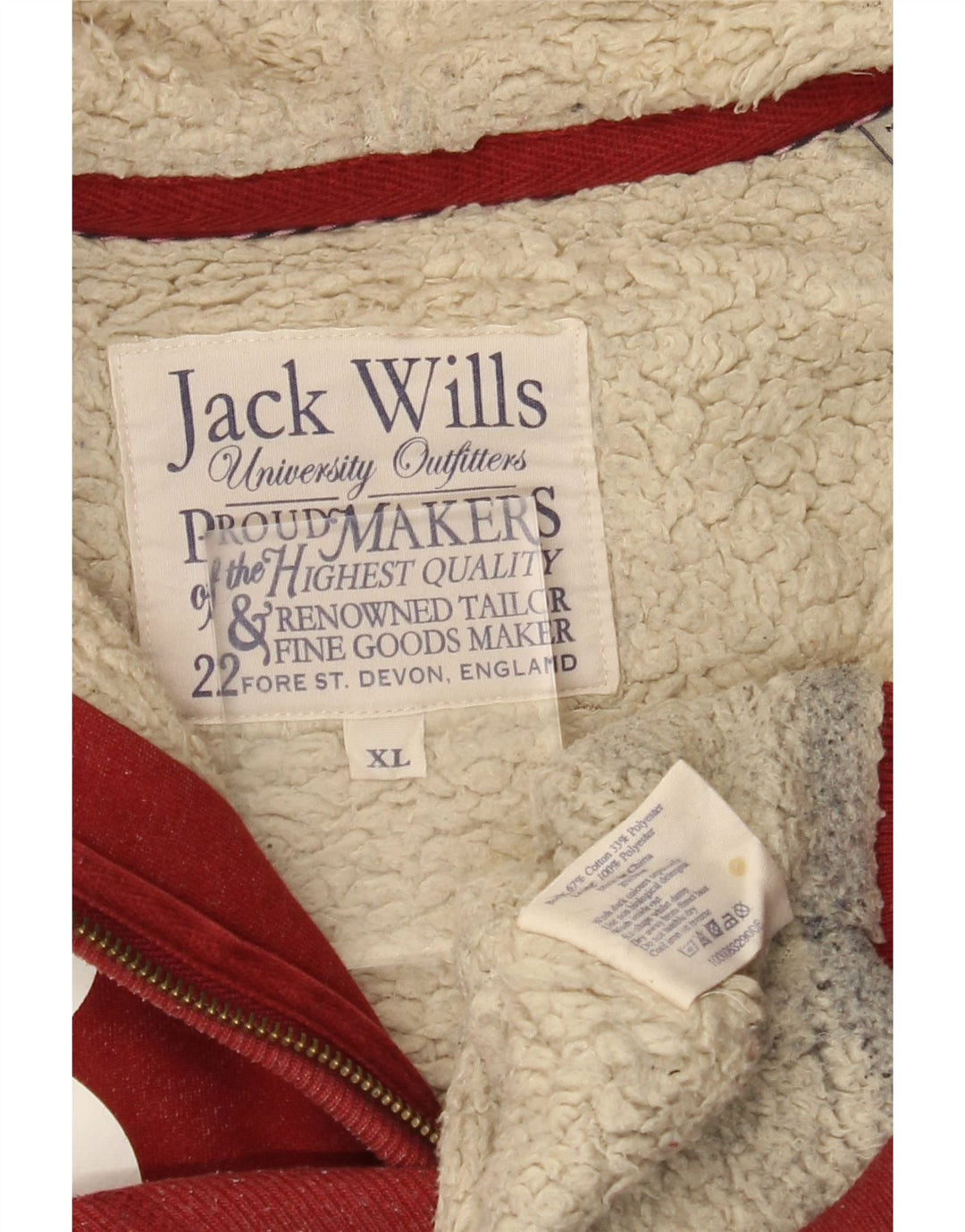JACK WILLS Pull à capuche zippé graphique pour homme XL en coton rouge
