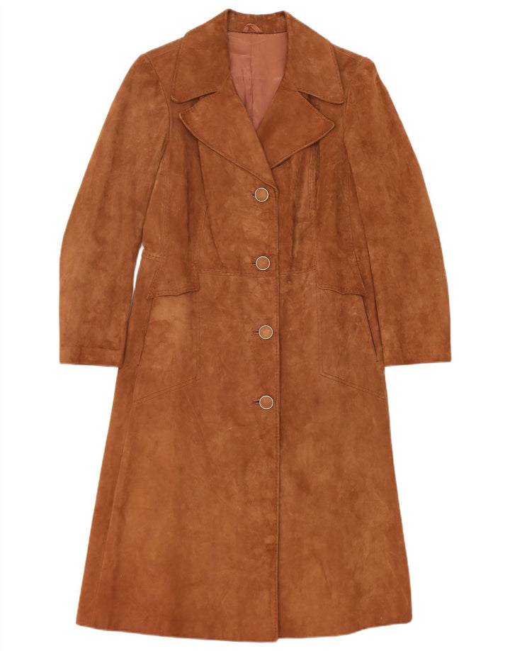 vintage Femme Suède Pardessus IT 44 Cuir Marron Moyen