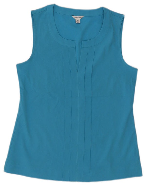 Calvin Klein Womens Sleeveless Blouse Top UK 6 XS Blue Polyester