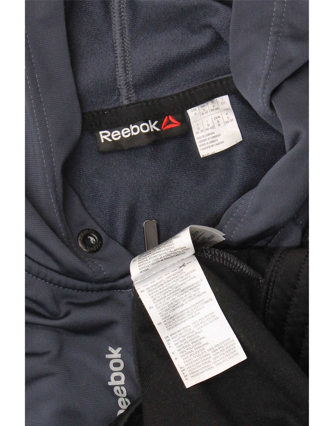 Reebok Pull à capuche zippé pour femme UK 8/10 Petit Gris Colorblock Polyester