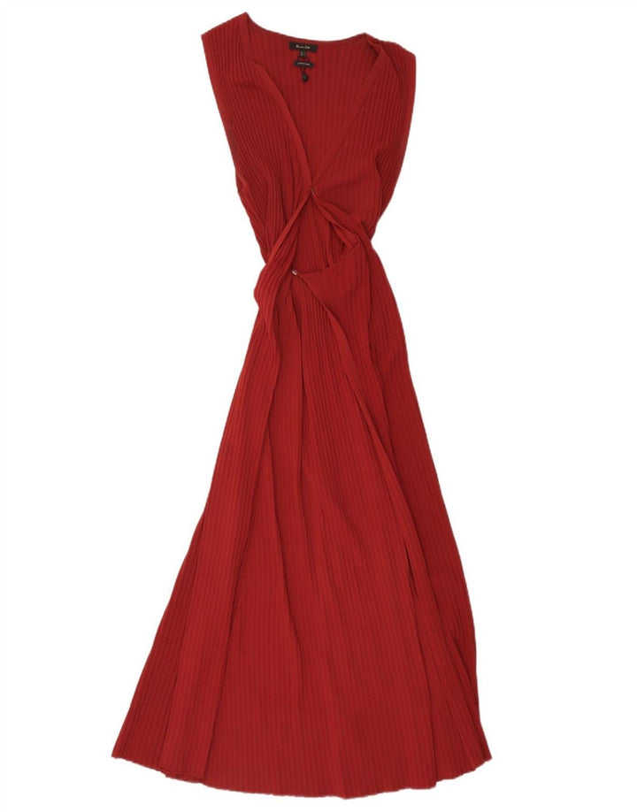 Massimo Dutti Robe longue sans manches pour femme UK 42 Viscose rouge moyen