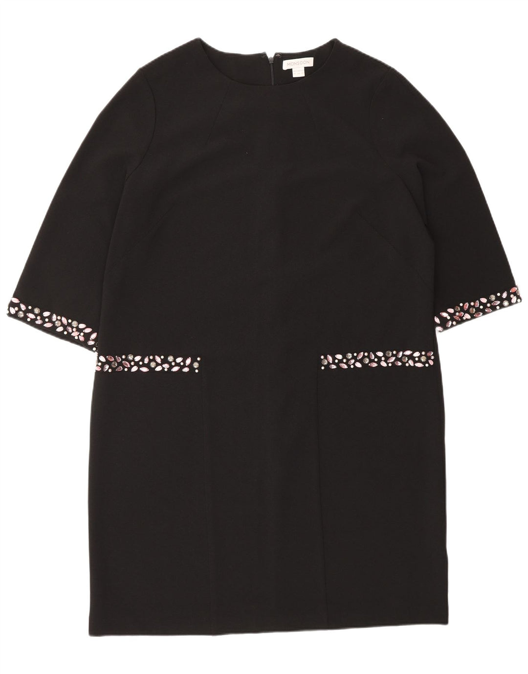 Monsoon Robe droite à manches 3/4 pour femme UK 16 Large Noir Polyester