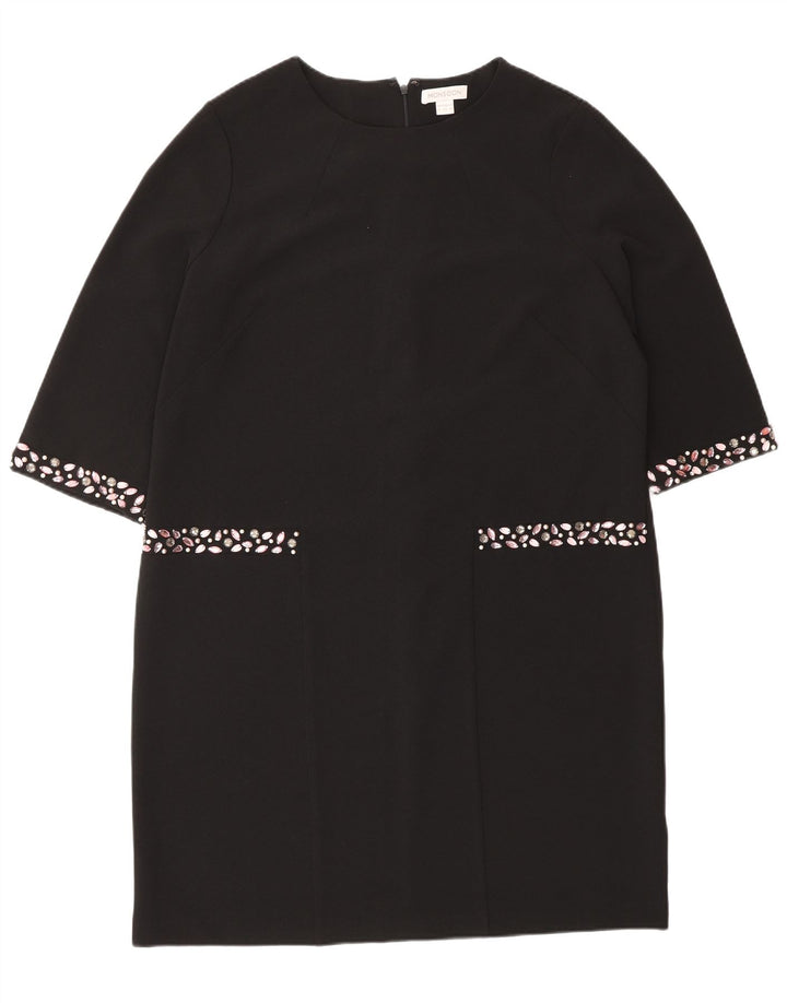 Monsoon Robe droite à manches 3/4 pour femme UK 16 Large Noir Polyester