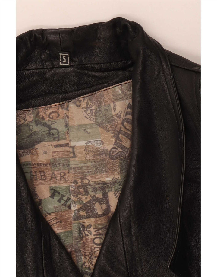 manteau en cuir surdimensionné femme vintage UK 10 Petit Noir
