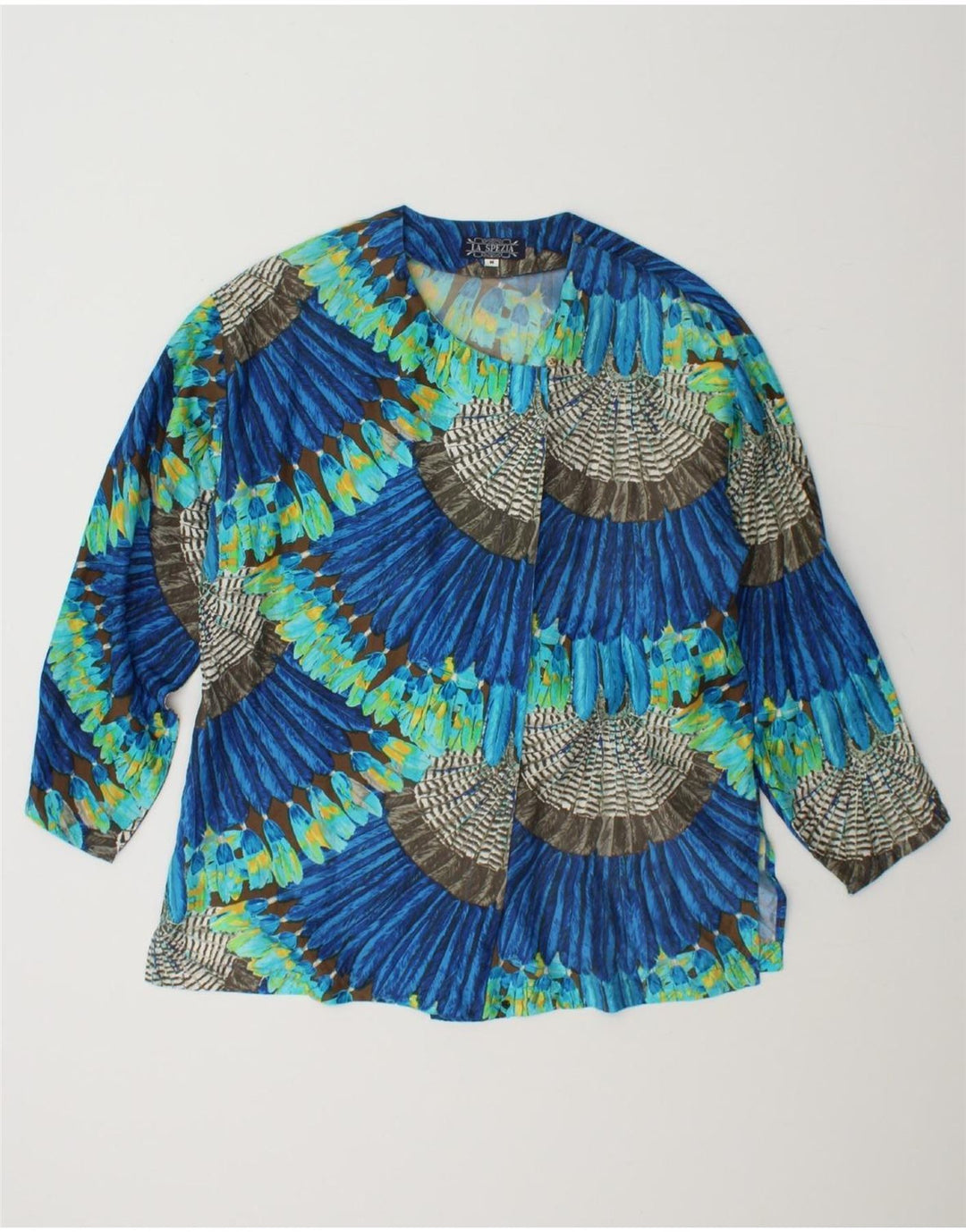 VINTAGE Womens Abstract Pattern Shirt Blouse UK 14 Medium Blue Viscose Vintage Vintage and Second-Hand Vintage from Messina Hembry 