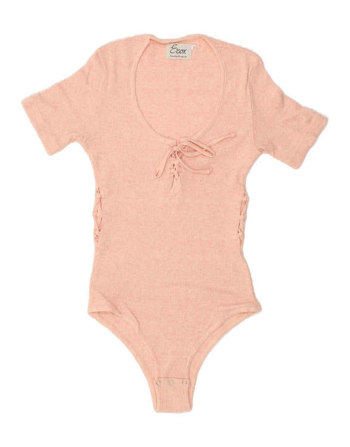 VINTAGE Womens Bodysuit UK 12 Medium Pink Cotton Vintage Vintage and Second-Hand Vintage from Messina Hembry 