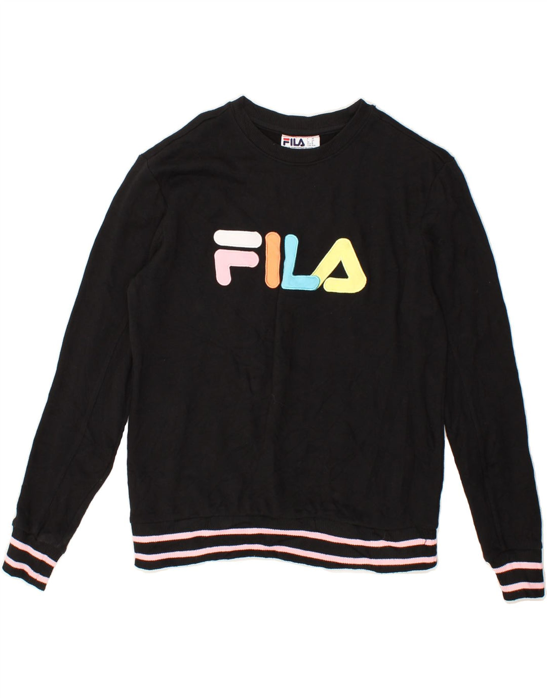 FILA Womens Oversized Graphic Sweatshirt Jumper UK 14 Medium Black Cotton Vintage Fila and Second-Hand Fila from Messina Hembry 