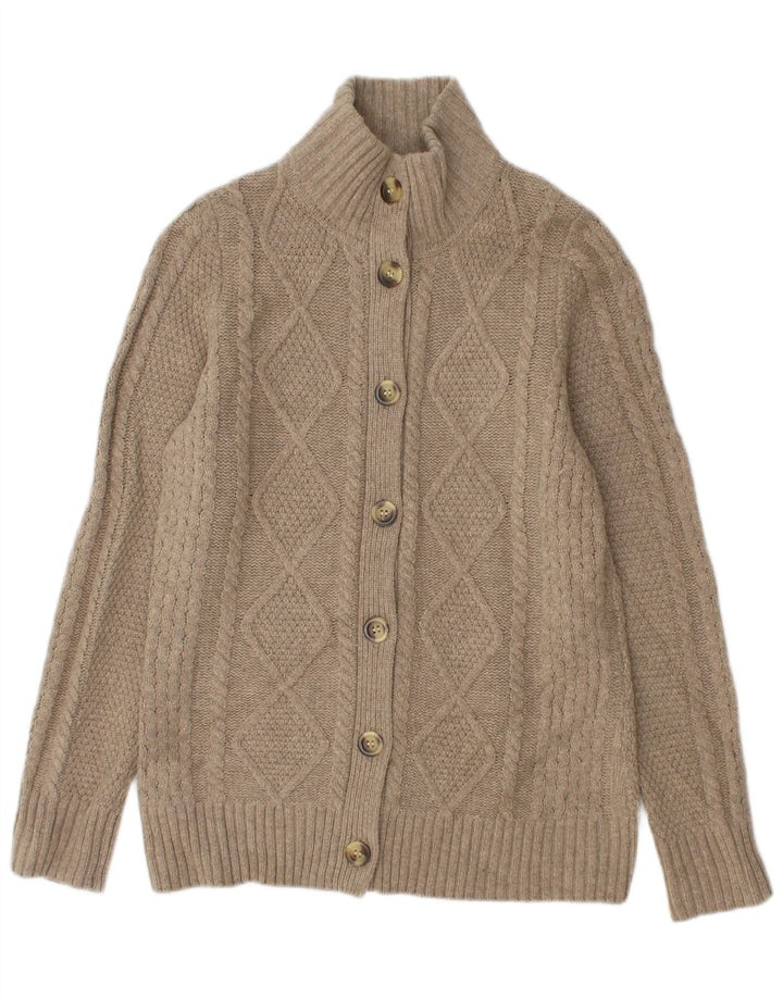 L.L.BEAN Pull Cardigan Femme UK 12 Laine Mérinos Beige Moyen