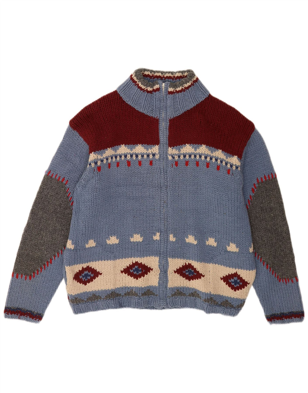 S.Moritz Cardigan fait main pour homme en laine bleu géométrique fantaisie