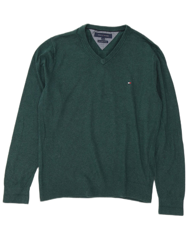 Tommy Hilfiger Pull Col V Homme Vert Moyen Coton