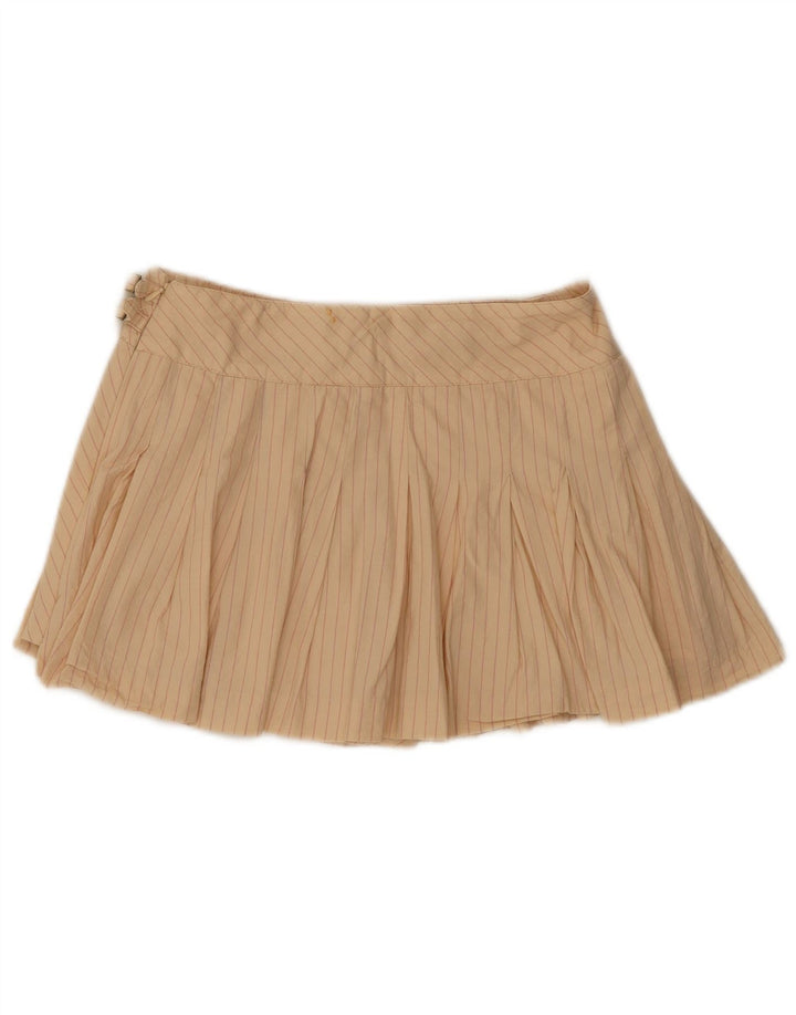 Zara Femme Mini Jupe Portefeuille Medium W28 Beige Pinstripe Cotton
