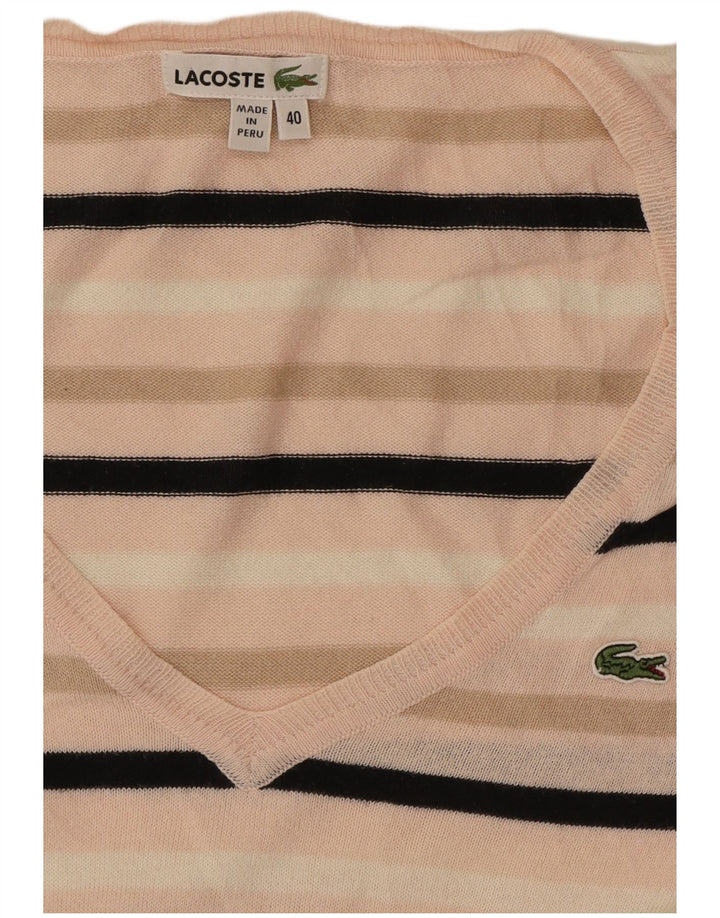 Lacoste Femme Col V Pull Pull Taille 40 Rose Moyen Rayé