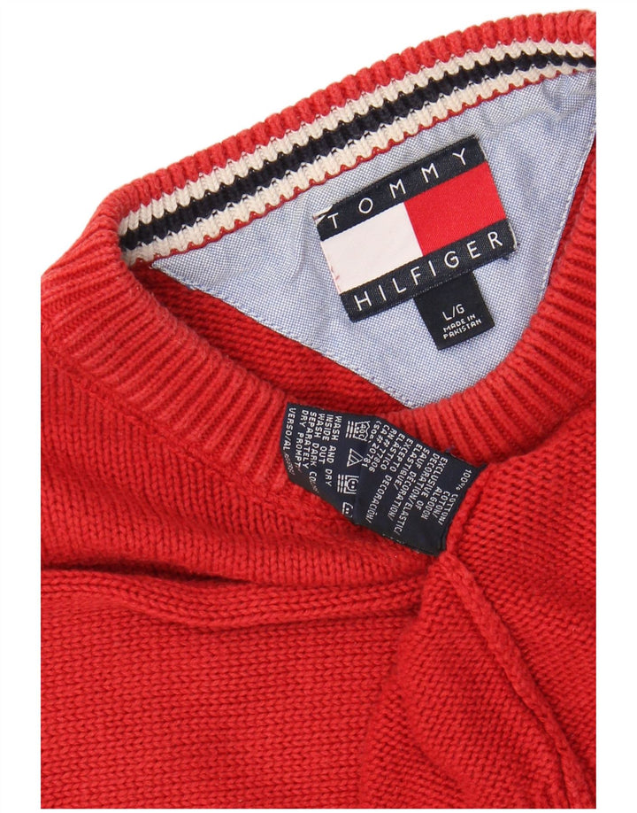 TOMMY HILFIGER Pull à col rond pour homme en coton rouge Large