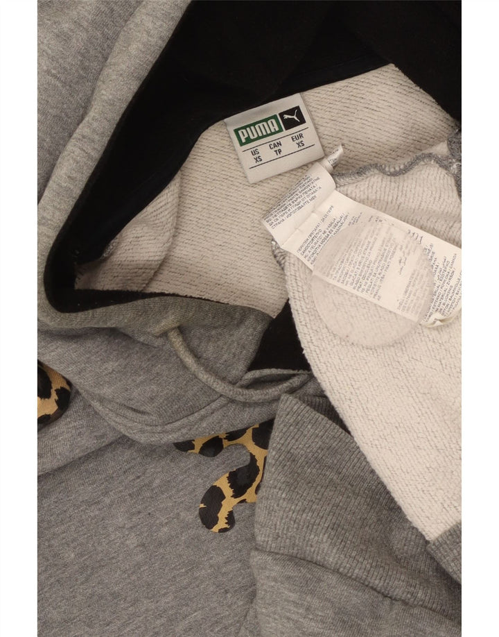 PUMA Pull à capuche graphique surdimensionné pour femme UK 6 XS Gris imprimé animal