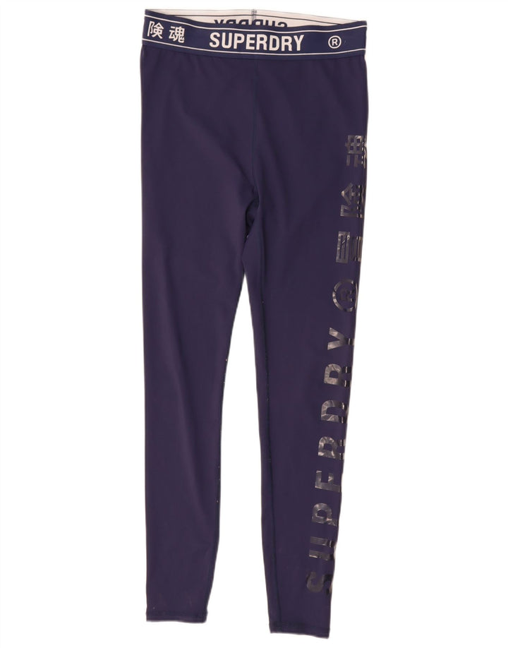 Superdry Leggings Graphiques Femme UK 12 Polyester Bleu Marine Moyen
