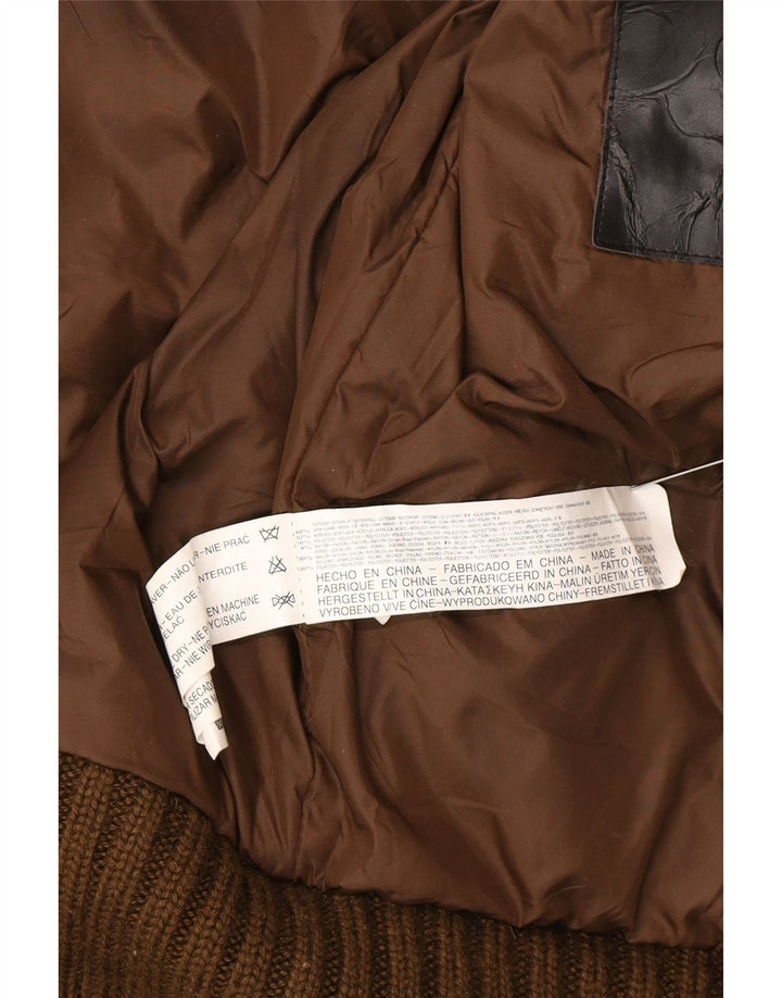 Zara Mens Knit Bomber Jacket UK 40 Large Marron Colourblock Laine