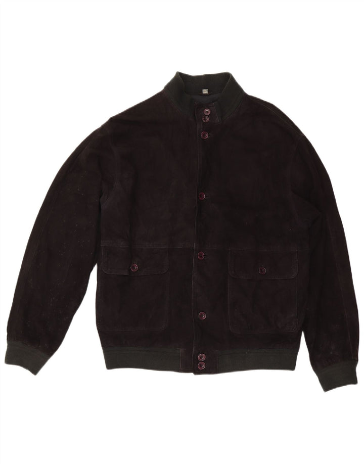 vintage Mens Suede Bomber Jacket IT 50 Grand Cuir Noir
