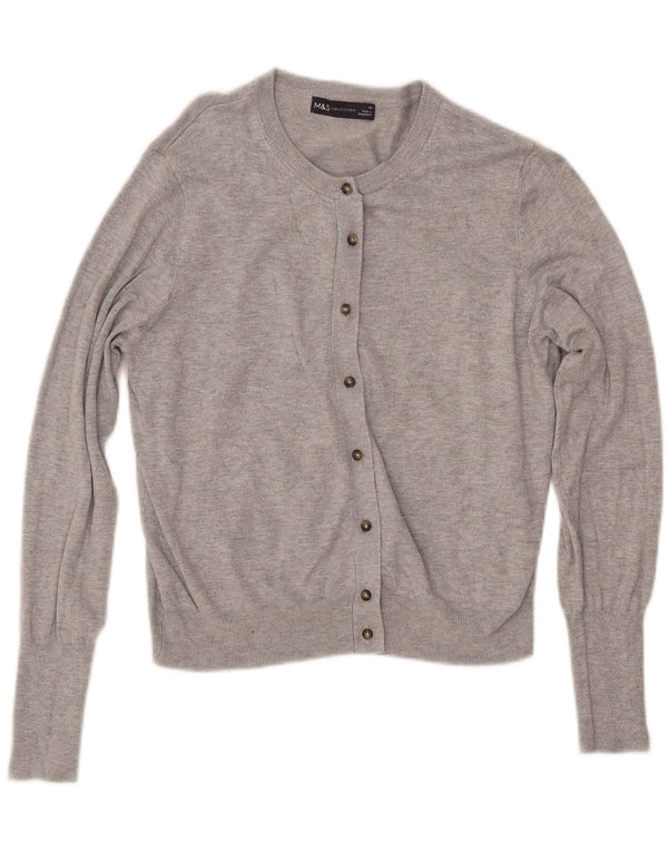 MARKS & SPENCER Pull cardigan court pour femme UK 14 Gris moyen Viscose