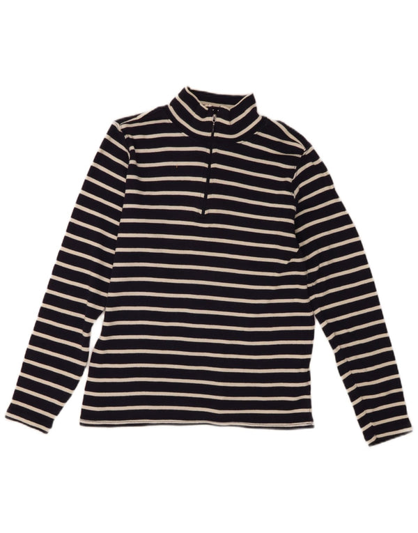 L.L.Bean Haut à col zippé et manches longues pour femme UK 10 Petit Bleu Marine Rayé