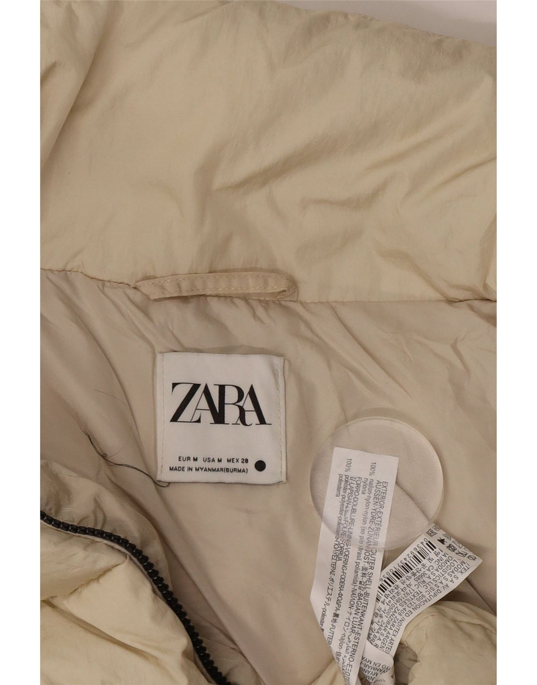 Zara Veste rembourrée surdimensionnée pour femme UK 14 Nylon beige moyen