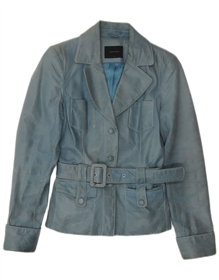 VINTAGE Veste en cuir femme UK 12 Bleu moyen