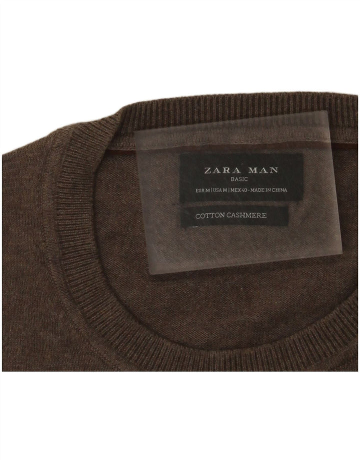 Zara Pull à col rond pour homme en coton marron moyen