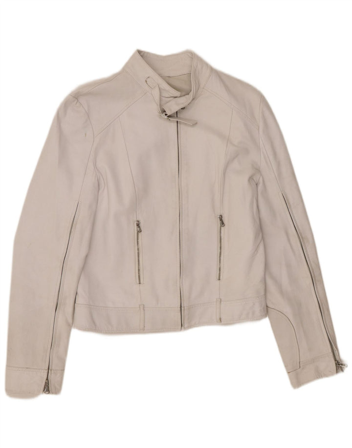 veste en cuir crop femme vintage IT 46 Grand cuir blanc