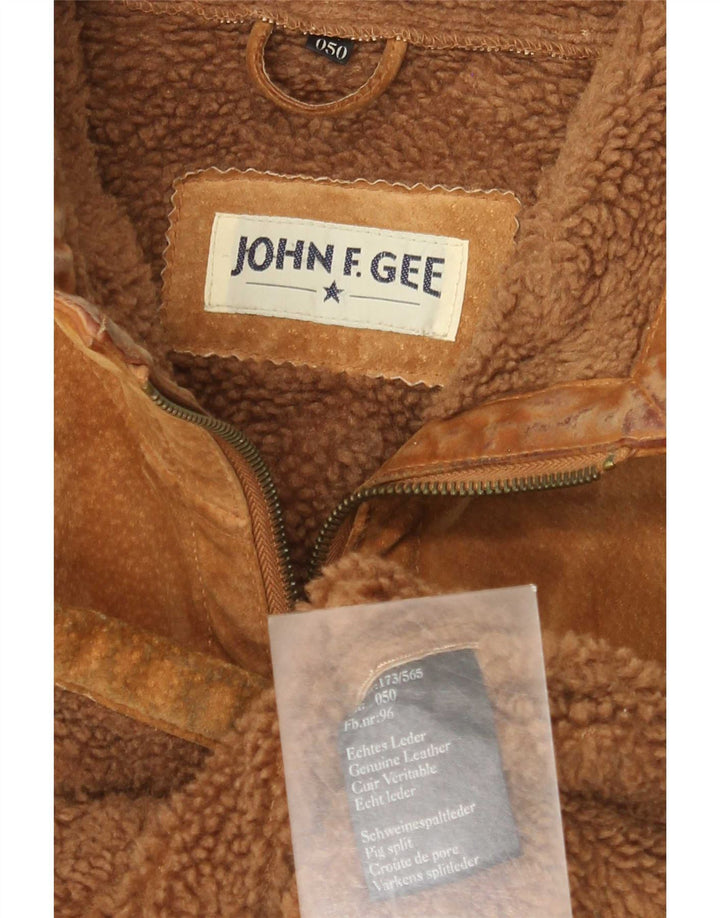 John F Gee Veste en daim Sherpa pour homme IT 50 Grand cuir beige
