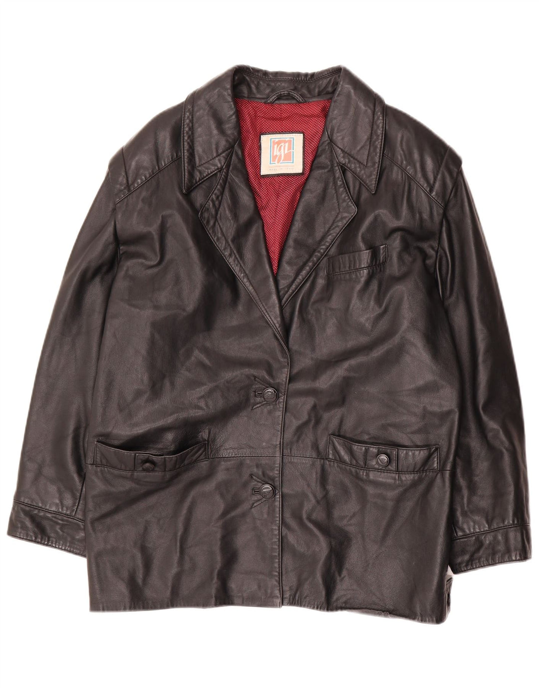 veste en cuir femme vintage IT 44 Moyen Noir