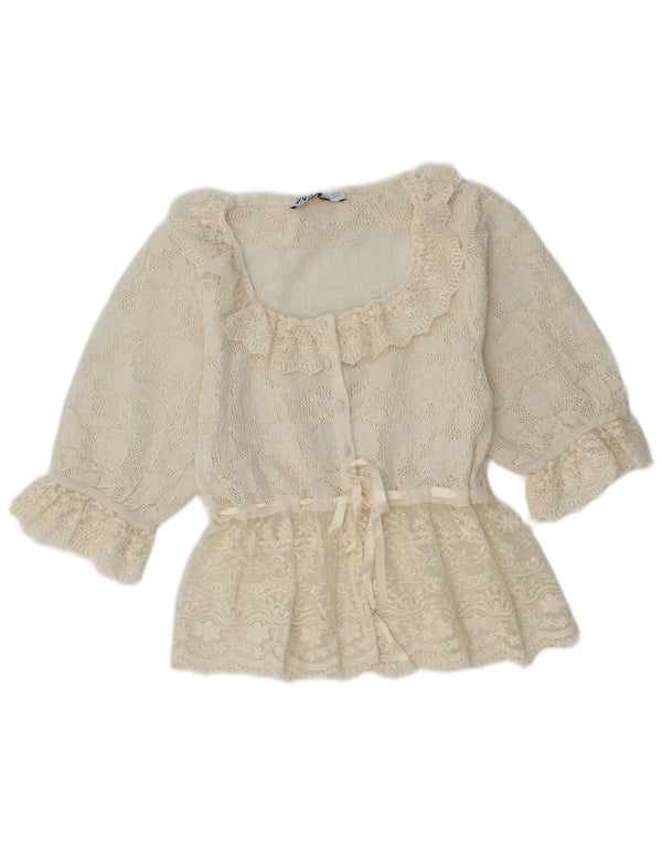 Zara Womens Crop Crochet Shirt Blouse UK 8 Petit Blanc Cassé
